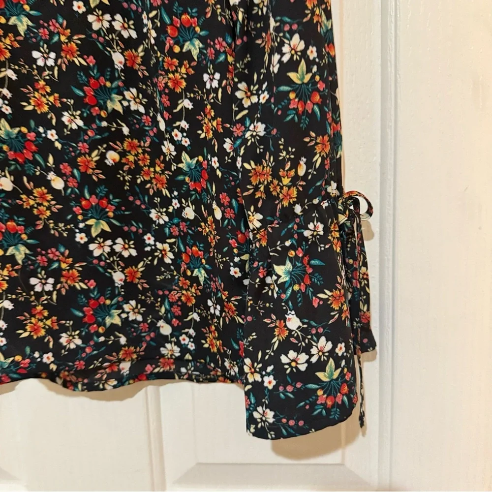 J. Crew Mercantile Floral Black Top Boho Bell Sleeves New Size XS 0 office work - Picture 7 of 11